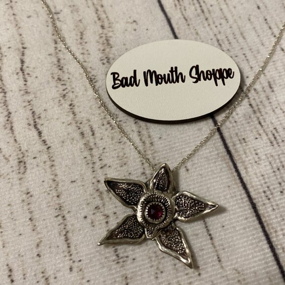 *Stranger Things Demogorgon Pink Rhodolite Garnet Sterling Silver Necklace - Picture 1 of 6